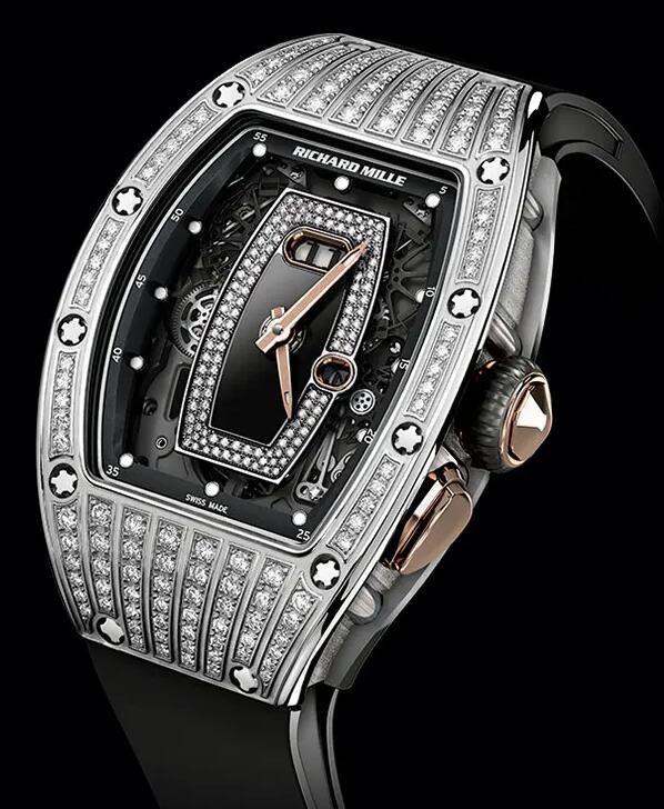 Richard Mille RM 37 White Gold Diamond Black Rubber Watch Replica